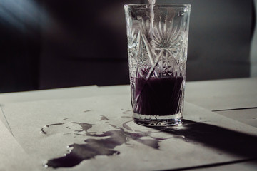 glass of water on black background