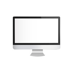Computer monitor vector illustration with blank display, isolated silver PC screen mockup