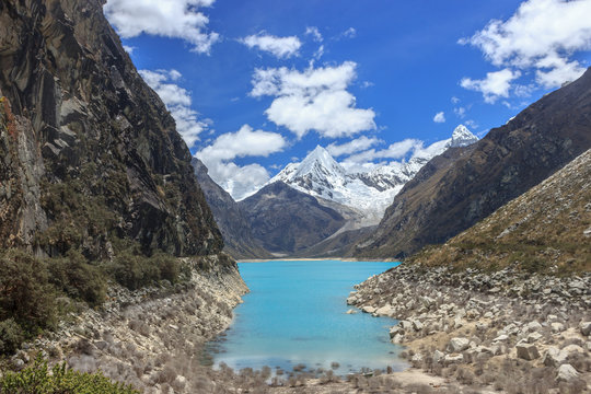 turquoise lake in the andes mountains in peru