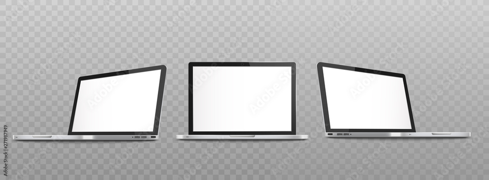 Wall mural mockup set of open laptop with blank screen in different views realistic style