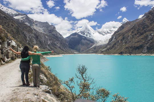 turquoise lake in the andes mountains in peru