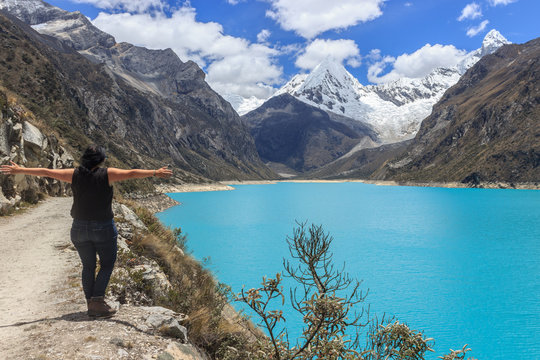 turquoise lake in the andes mountains in peru