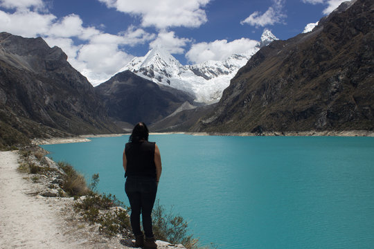 turquoise lake in the andes mountains in peru