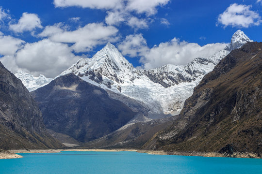 turquoise lake in the andes mountains in peru