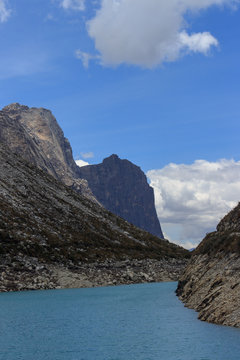 turquoise lake in the andes mountains in peru
