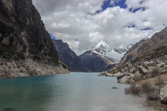 turquoise lake in the andes mountains in peru