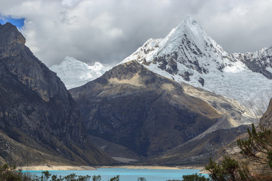 turquoise lake in the andes mountains in peru