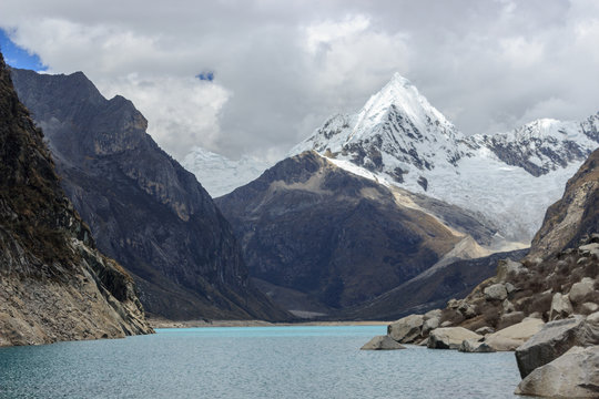 turquoise lake in the andes mountains in peru