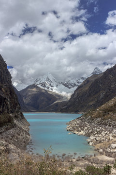turquoise lake in the andes mountains in peru