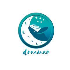 Obraz premium Humpback whale jumping over the moon