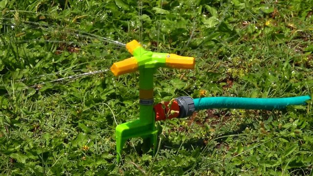Water Sprinkler Irrigation on Grass