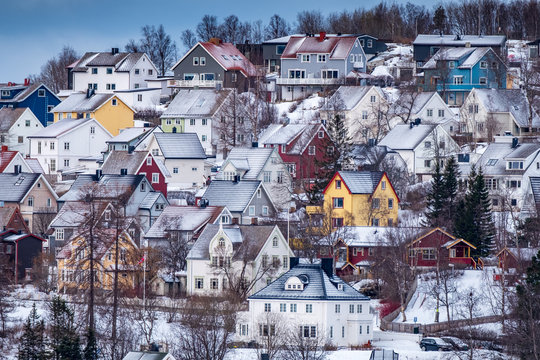 Traditional houses in Narvik, Nordland, Norway