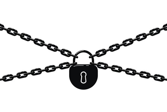 vector illustration of black metal chain and padlock