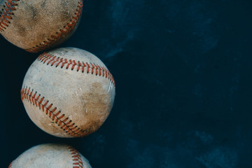 Close up of baseball balls for sport background.  Copy space beside old dirty baseballs.