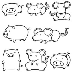 vector set of pig and rat