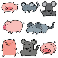 vector set of pig and rat