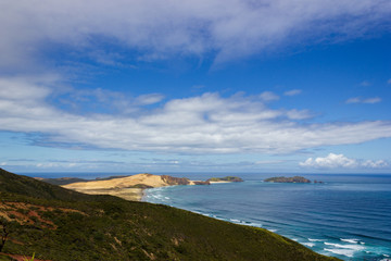 Fototapeta na wymiar View of Cape Maria van Diamen and Te Werahi Beach by Cape Reinga, North Island of New Zealand