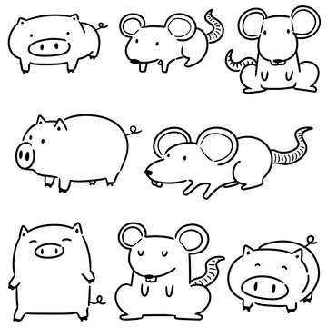 vector set of pig and rat