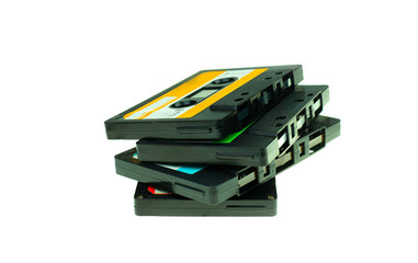 Stack vintage compact cassette tape