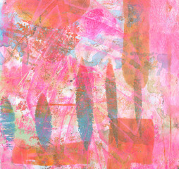 Abstract color acrylic and watercolor painting. Monotype template. Canvas texture background.