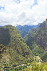 Panoramic view from macchu picchu into the rainforested mountains, peru