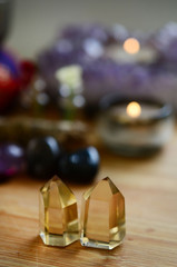 Crystal Citrine Towers, healing crystal towers, golden crystal points. Beautiful clear crystal points. Reiki healing citrine in natural lighting. Vibrant Meditation Grid Kit. Quartz Tower, Natural. 