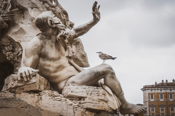 Greek statue and pigeon, Mediterranean