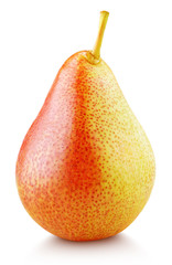 Ripe red yellow pear fruit stand isolated on white with clipping path