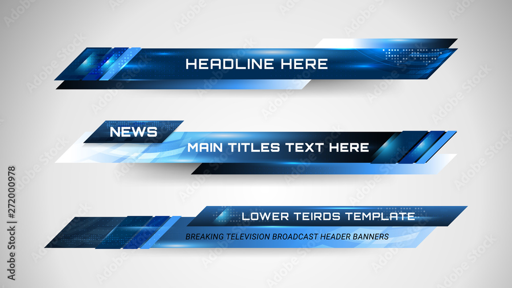 Wall mural graphic set of broadcast news lower thirds banner for television, video and media channel