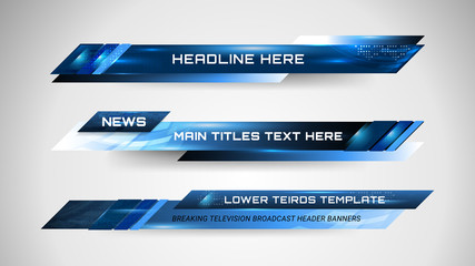 Graphic set of Broadcast News Lower Thirds Banner for Television, Video and Media Channel - obrazy, fototapety, plakaty