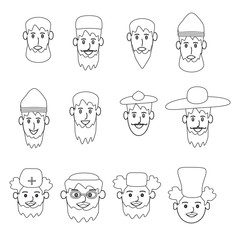 A set of faces of people of different professions on isolated background