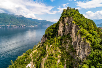 Aerial view of Rocca di Calde, Castelveccana on Lake Maggiore, Italy
