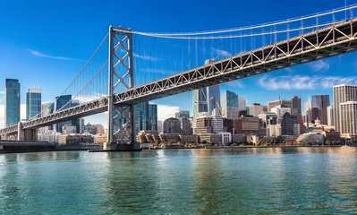 Poster Downtown San Francisco and Oakland Bay Bridge on sunny day © NAN