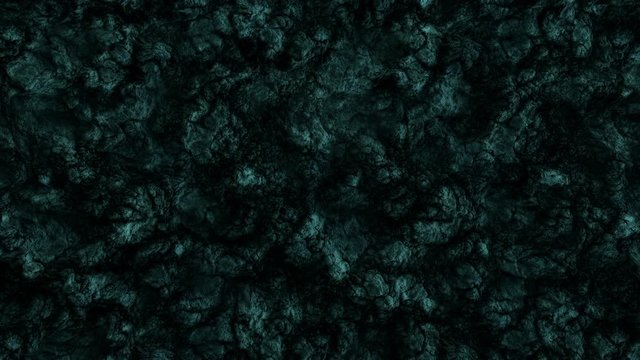 Volume texture of rock, stone or clay surfaces. 3D animation of dark green pattern.