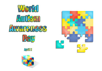 Obraz premium 2 April as World Autism Day. Color Puzzles. Vector illustration on isolated background