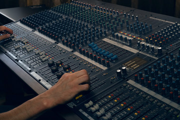 Professional analogue audio mixing console, sound producer work