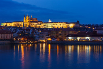 A view of the Prague skyline across the Vltava River including the Prague Castle, a castle dating from the 9th century.
