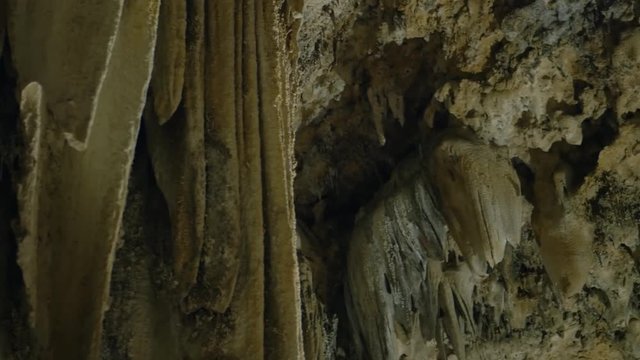 panning along some abstract rockformations in the dripstone cave of nerja
