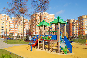 Children's playground in the courtyard of a new building in Moscow