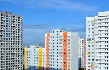 New building. New multi-storey multi-entrance residential buildings of different levels