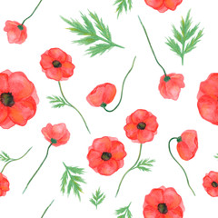 Fototapeta na wymiar seamless pattern from poppies on a white background. hand painted watercolor. for design, textiles, print