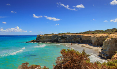 Typical coastline of Salento: view of Conca Specchiulla beach ( Apulia,ITALY). From Torre Dell'Orso and Otranto near the high rocky coast, it's characterized by small sandy coves and dunes.