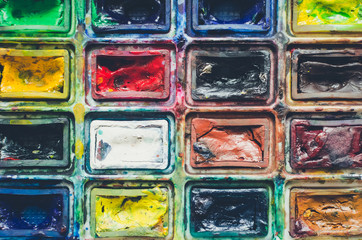 Artist paint brushes and watercolor paintbox