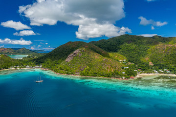 Fototapeta na wymiar Aerial View: Anse Pasquiere, Praslin, Seychelles