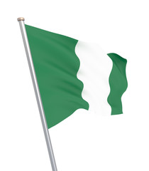 Nigeria flag blowing in the wind. Background texture. 3d rendering, waving flag. Isolated on white. Illustration.