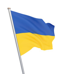 Ukraine flag blowing in the wind. Background texture. 3d rendering; wave. Isolated on white. Illustration.