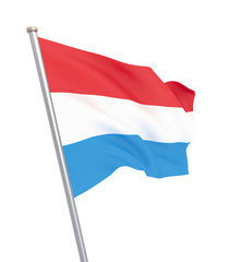 Luxembourg flag blowing in the wind. Background texture. Illustration. Isolated on white.