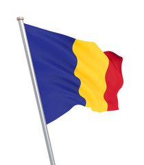 Romania flag blowing in the wind. Background texture. Bucharest, Romania. 3d rendering, wave. - Illustration. Isolated on white.