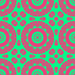 Pink and green retro pattern with geometric form
