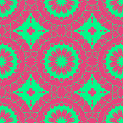 Pink and green retro pattern with geometric form